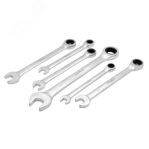 Изображение товара Набор комбинированных ключей-трещоток с храповым механизмом 6 предметов (шт)