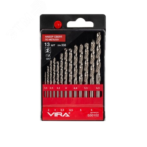 Изображение товара Набор сверл по металлу 1.5 - 6.5 мм 13 шт (шт)