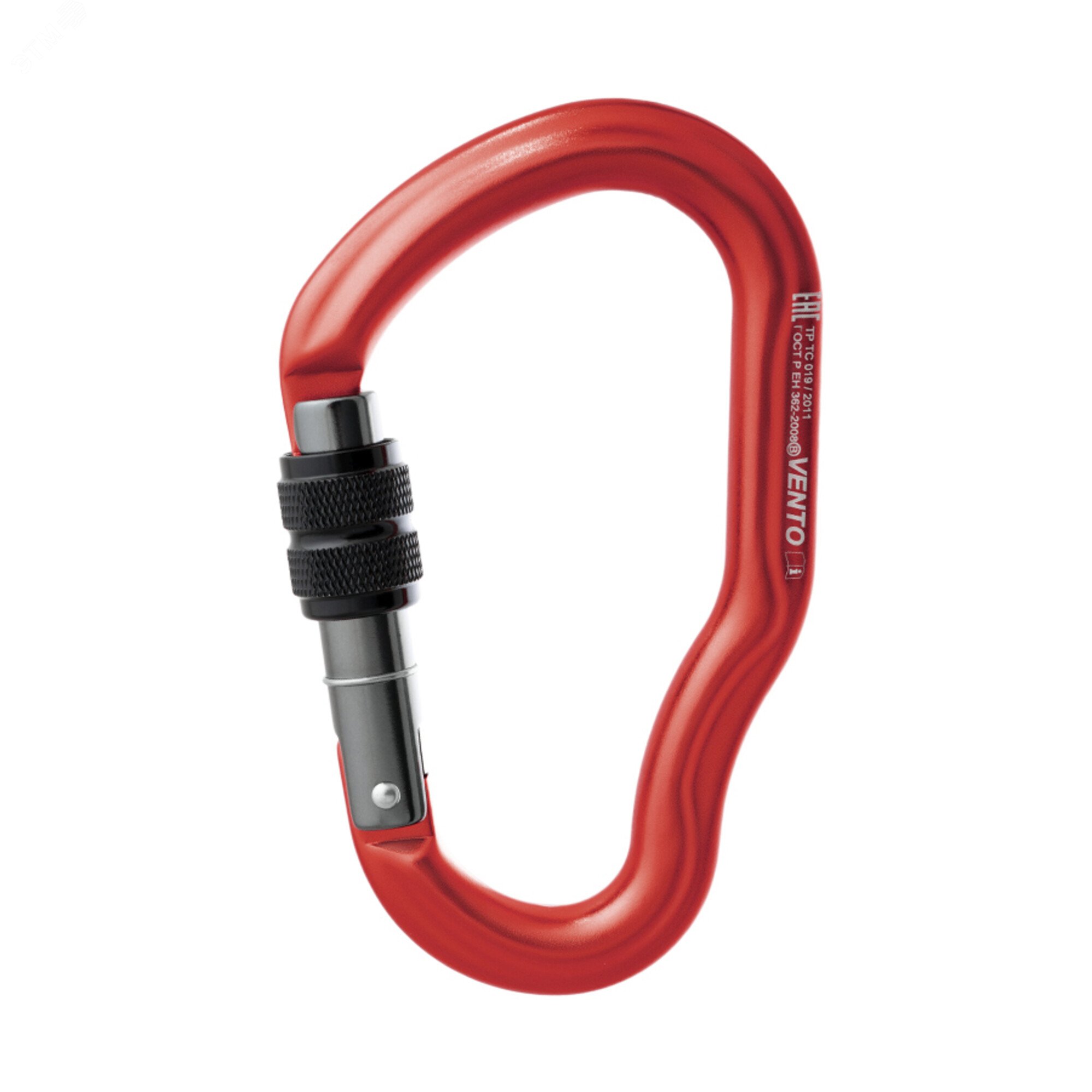 Изображение товара Карабин Гусь с резьбовой муфтой красный для самостраховки VENTO