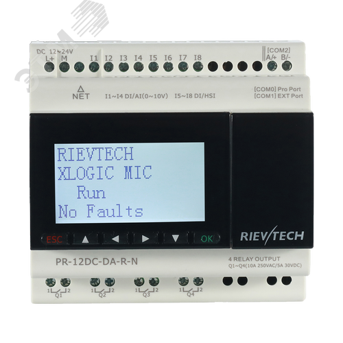 Изображение товара Контроллер программируемый 12-24VDC, 8DI(4DI/HSI + 4DI/AI (0--10V)), 4DO, RTC, RS485, Ethernet, ЖКИ (шт)