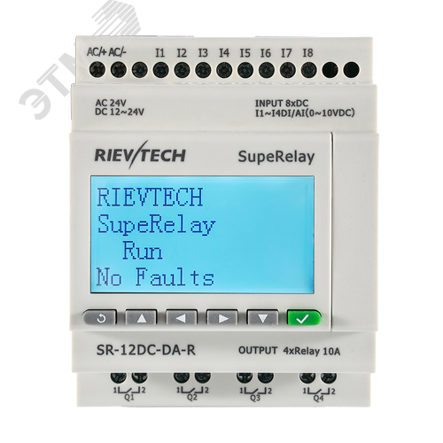 Изображение товара Контроллер программируемый логический 12-24 VDC, 8DI(4AI/0_10V), 4DO(10A), RTC, FBD, Ethernet, LCD (шт)