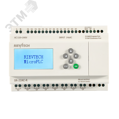 Изображение товара Контроллер программируемый логический 110-240 VAC,6 DI/AI(0...10V)+8 DI, 8DO(10A), RTC, FBD, Ethernet,LCD (шт)