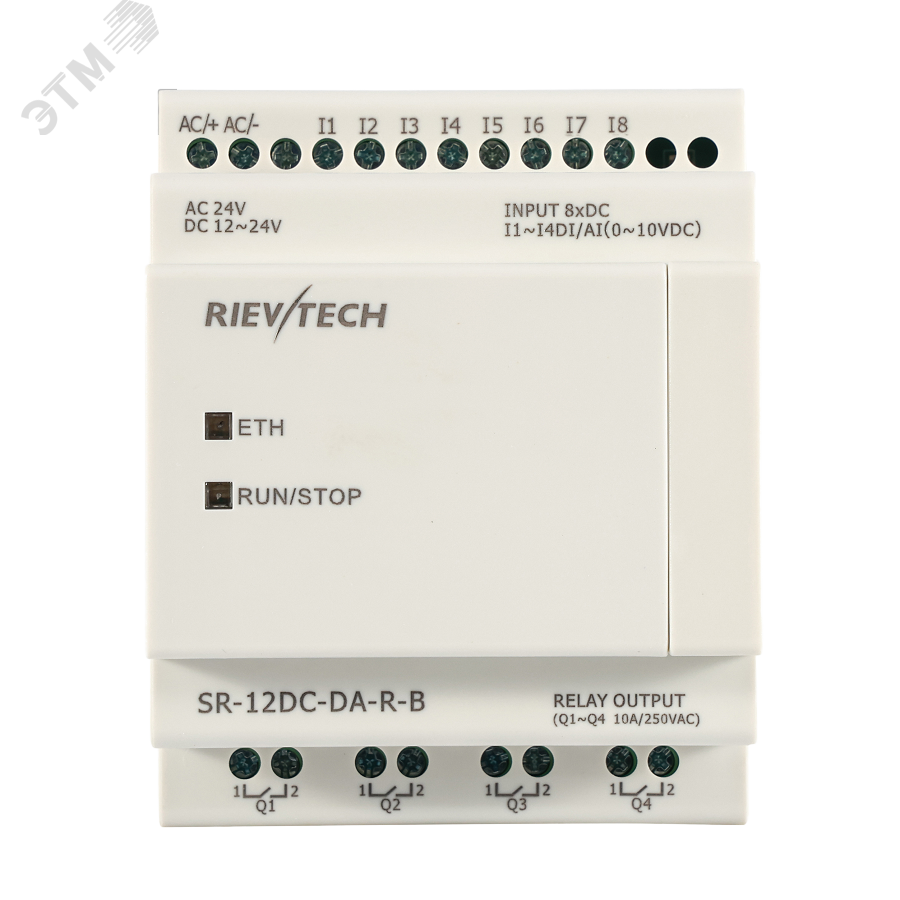 Изображение товара Контроллер программируемый логический 12-24 VDC, 8DI(4AI/0_10V), 4DO(10A), RTC, FBD, Ethernet,БЕЗ ДИСПЛЕЯ (шт)