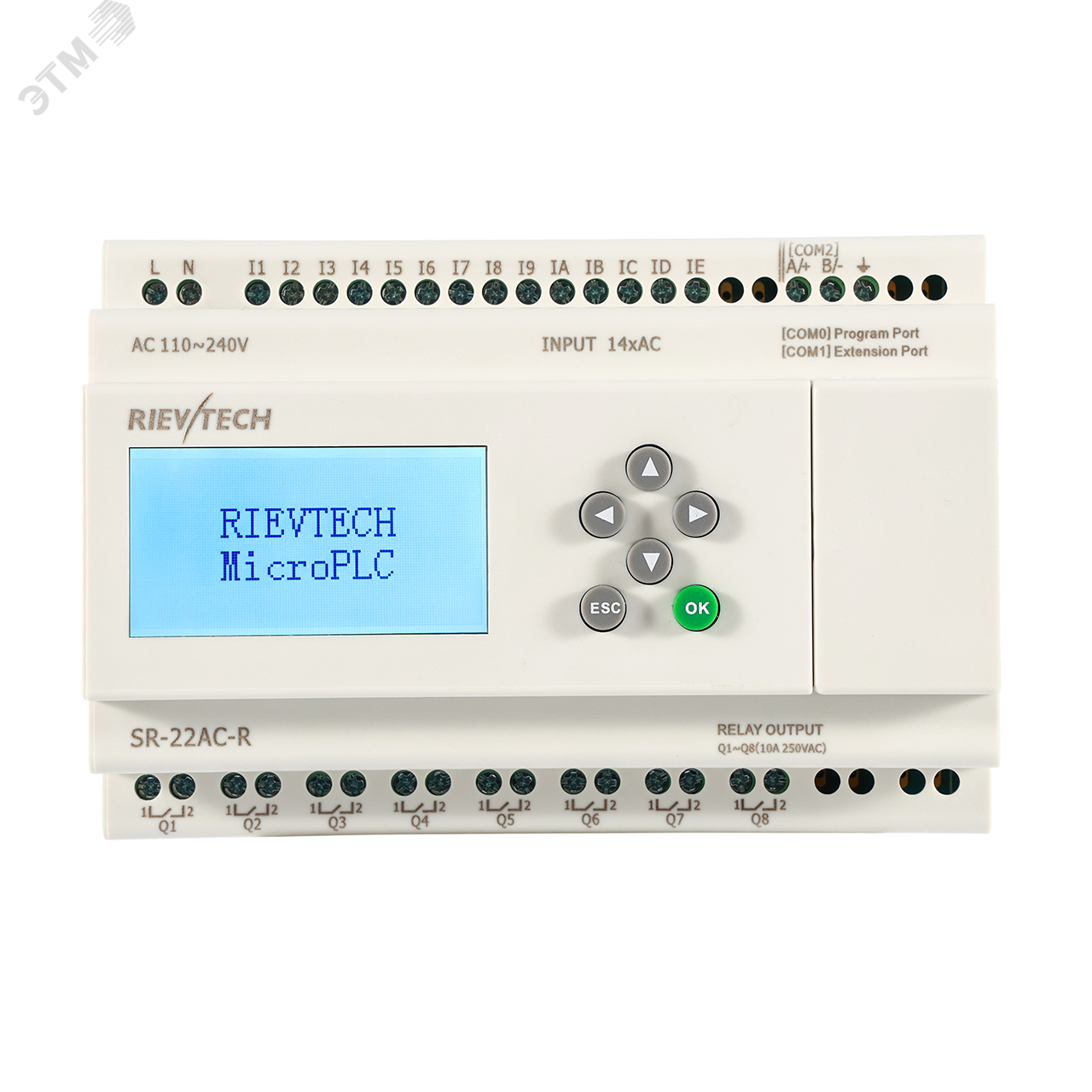 Изображение товара Контроллер программируемый логический 110-240 VAC,6 DI/AI(0...10V)+8 DI, 8DO(10A), RTC, FBD, Ethernet,LCD (шт)