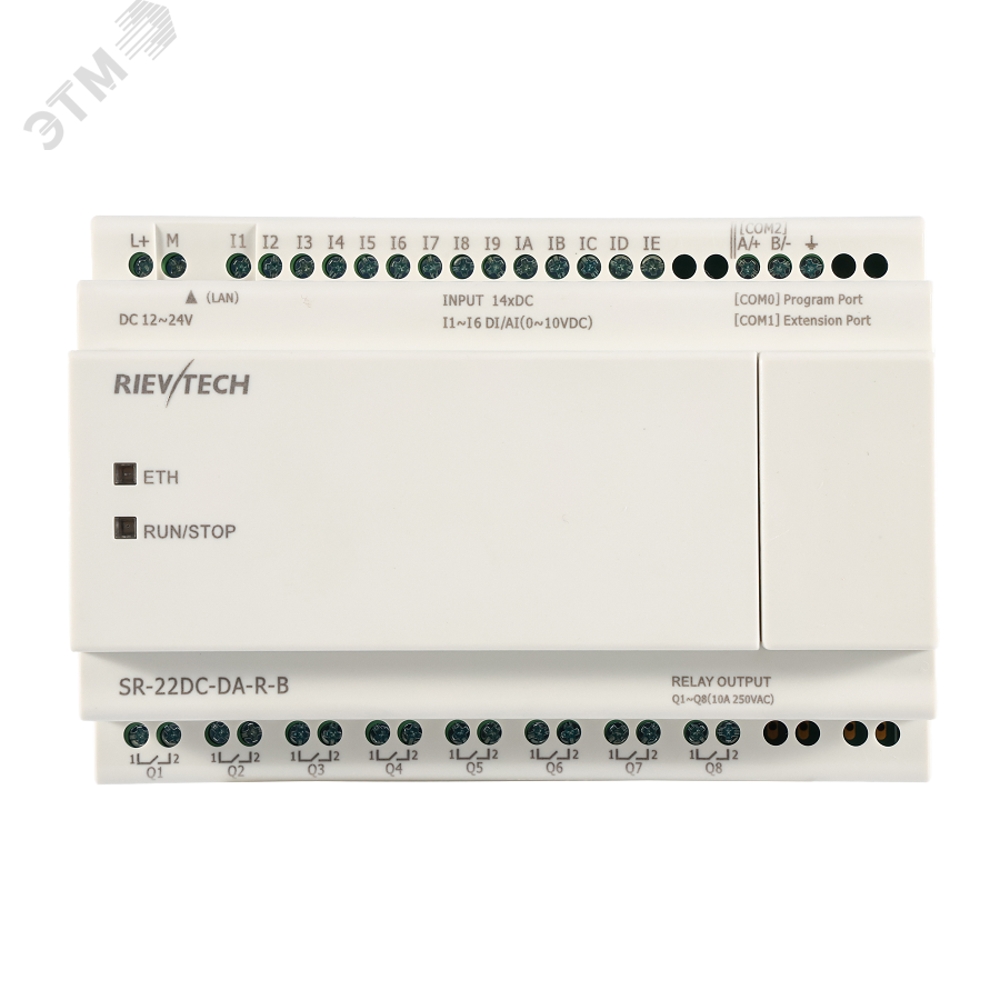 Изображение товара Контроллер программируемый логический 12-24 VDC,6 DI/AI(0...10V)+8 DI, 8DO(10A), RTC, FBD, Ethernet,БЕЗ ДИСПЛЕЯ (шт)