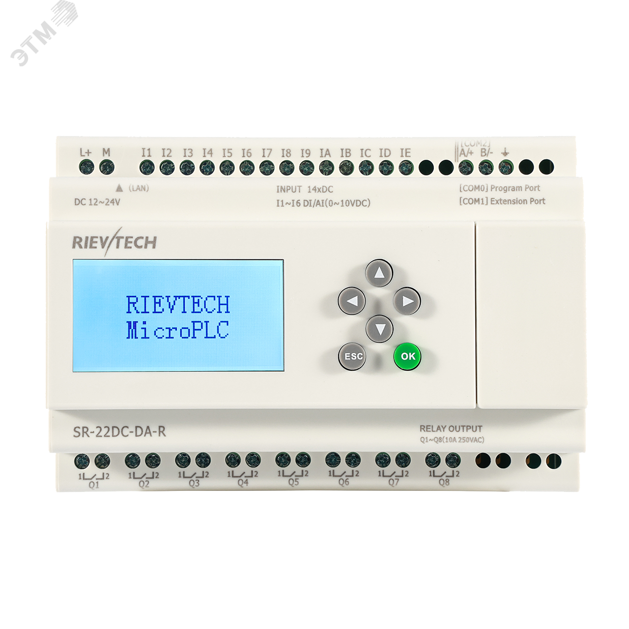 Изображение товара Контроллер программируемый логический 12-24 VDC,6 DI/AI(0...10V)+8 DI, 8DO(10A), RTC, FBD, Ethernet,LCD (шт)