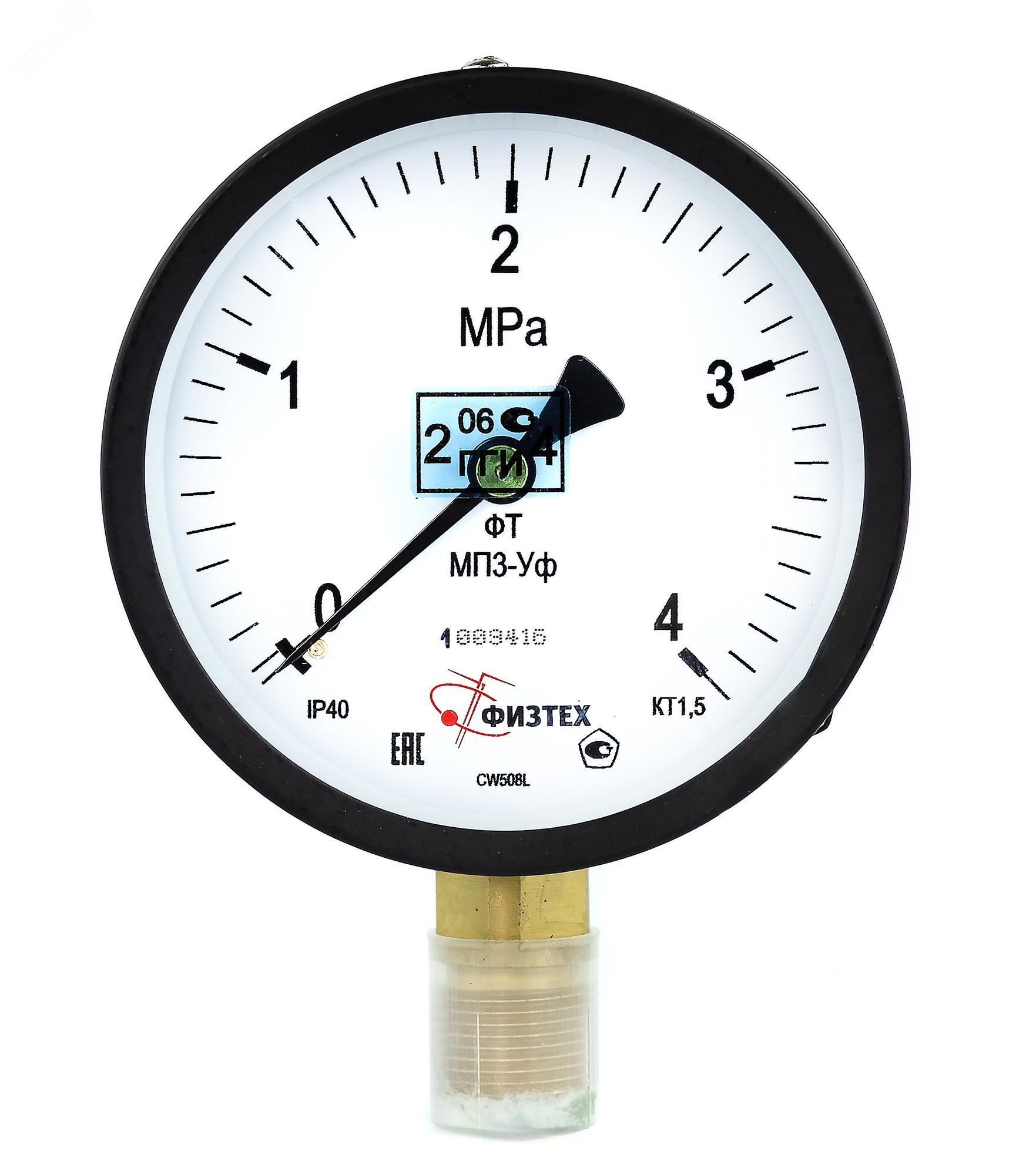 Изображение товара Манометр общетехнический МП3-Уф 0-4 МПа d.100 IP40 G1/2 РШ