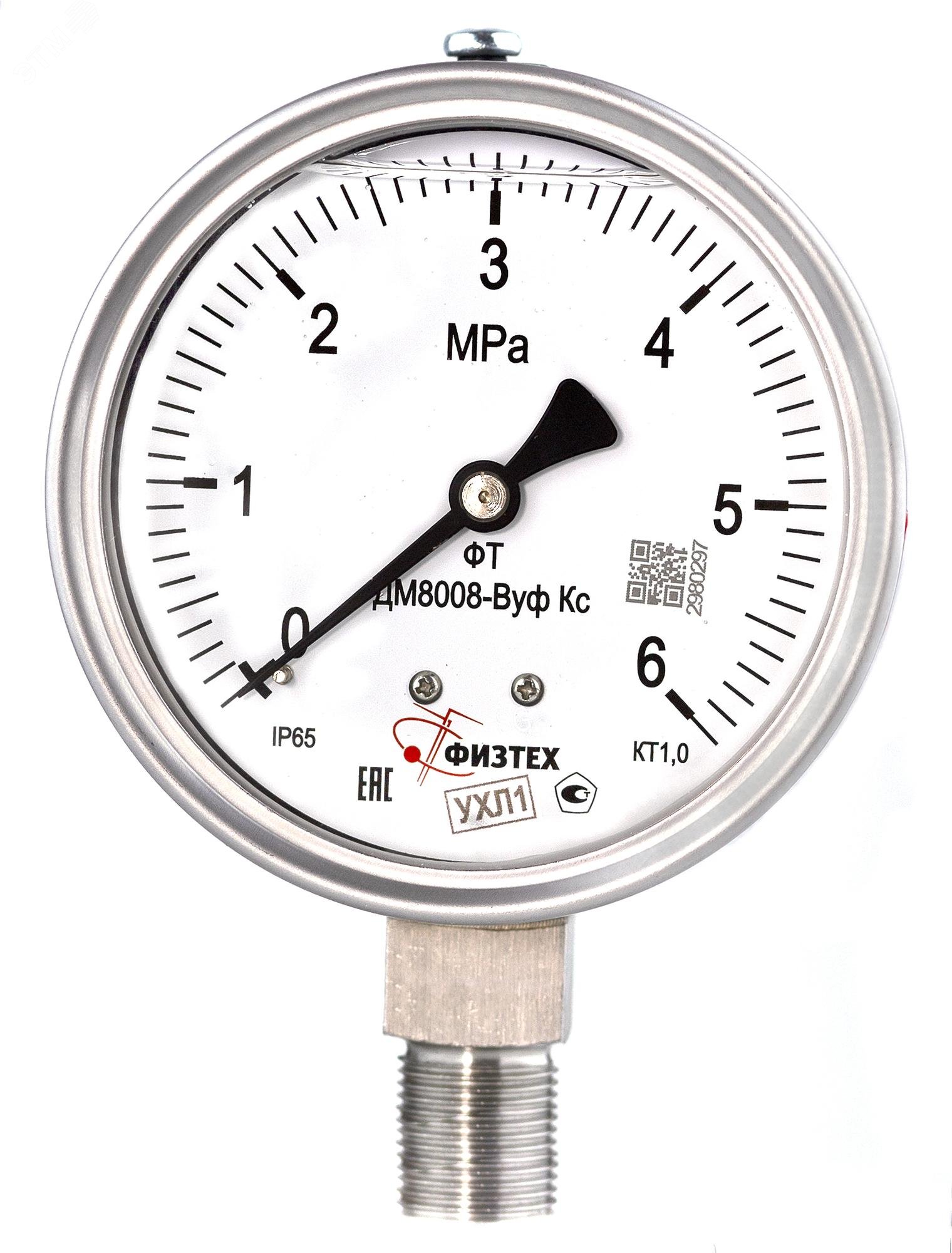 Изображение товара Коррозионностойкий манометр ДМ8008-ВУф Кс 0-6 МПа виброустойчивый
