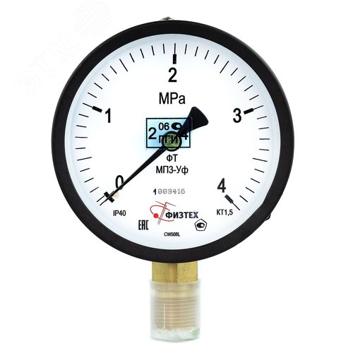 Изображение товара Манометр общетехнический МП3-Уф 0-4 МПа кт.1.5 d.100 IP40 G1/2 РШ (шт)