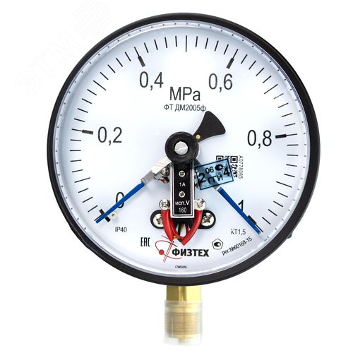 Изображение товара Манометр электроконтактный ДМ2010ф исп V 0-1 МПа кт.1.5 d.100 IP40 M20*1.5 РШ (шт)