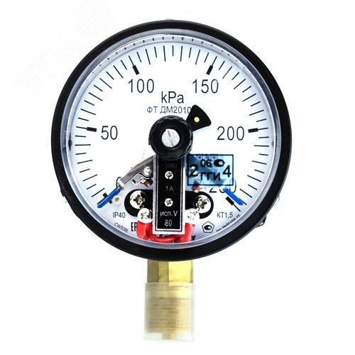 Изображение товара Манометр электроконтактный ДМ2010ф исп V 0-250 кПа кт.1.5 d.100 IP40 M20*1.5 РШ (шт)
