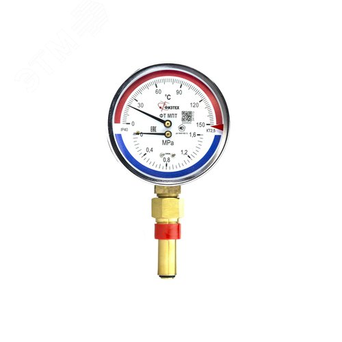 Изображение товара Термоманометр МПТ 0…150 С/0…1.6 МПа кт.2.5 d.100 IP40 G1/2 РШ L46 (шт)