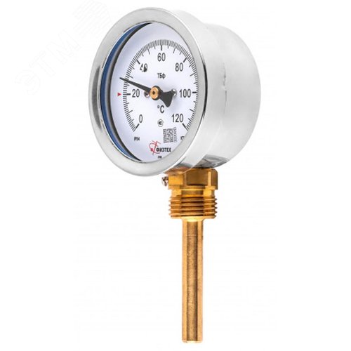 Изображение товара Термометр биметаллический ТБф-120 0…120 С кт.2.5 d.63 IP54 РШ*6 ГЗЛ-РТ A2.0*14 U64*9/1. с гильзой (латунь) (шт)