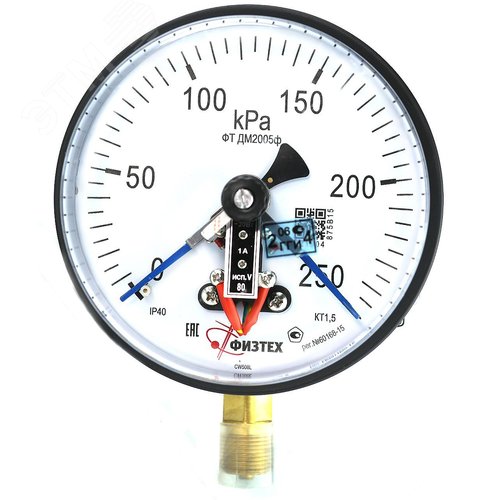Изображение товара Манометр электроконтактный ДМ2005ф исп V 0-250 кПа кт.1.5 d.160 IP40 M20*1.5 РШ (шт)