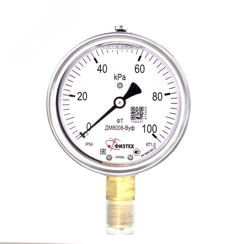 Изображение товара Манометр виброустойчивый ДМ8008-ВУф 0-100 кПа кт.1.0 d.100 IP54 M20*1.5 РШ ВуСл (шт)