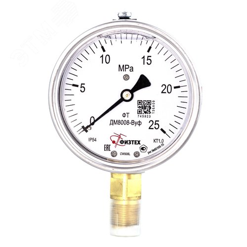 Изображение товара Манометр виброустойчивый ДМ8008-ВУф 0-25 МПа кт.1.0 d.100 IP54 M20*1.5 РШ ВуГл (шт)