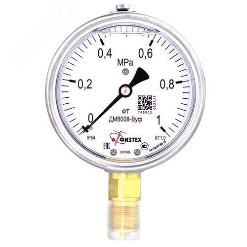 Изображение товара Манометр виброустойчивый ДМ8008-ВУф 0-1 МПа кт.1.0 d.100 IP54 M20*1.5 РШ ВуСл (шт)