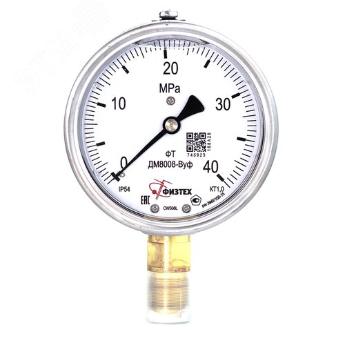 Изображение товара Манометр виброустойчивый ДМ8008-ВУф 0-40 МПа кт.1.0 d.100 IP54 M20*1.5 РШ ВуСл (шт)