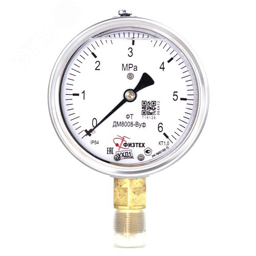 Изображение товара Манометр виброустойчивый ДМ8008-ВУф 0-6 МПа кт.1.0 d.100 IP54 M20*1.5 РШ ВуСл (шт)