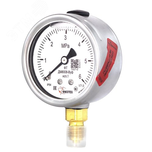 Изображение товара Манометр виброустойчивый ДМ8008-ВУф исп 1 0-6 МПа кт.1.5 d.63 IP54 M12*1.5 РШ ВуГл (шт)