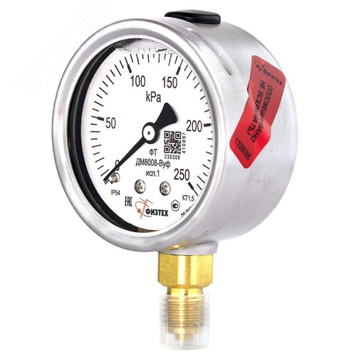 Изображение товара Манометр виброустойчивый ДМ8008-ВУф исп 1 0-250 кПа кт.1.5 d.63 IP54 M12*1.5 РШ ВуСл (шт)