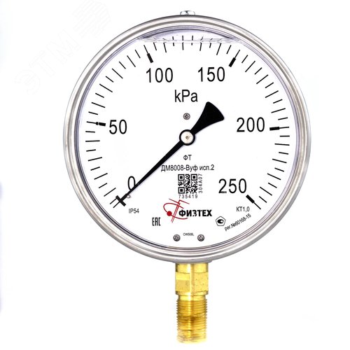Изображение товара Манометр виброустойчивый ДМ8008-ВУф исп 2 0-250 кПа кт.1.0 d.160 IP54 M20*1.5 РШ ВуГл (шт)