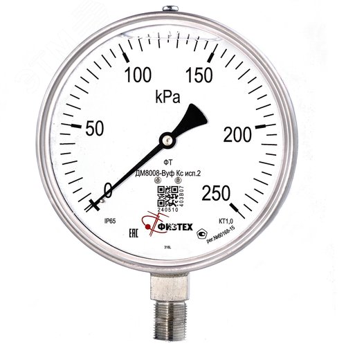 Изображение товара Манометр коррозионностойкий ДМ8008-ВУф Кс исп 2 0-250 кПа кт.1.0 d.160 IP65 M20*1.5 РШ SG ВуСл (шт)