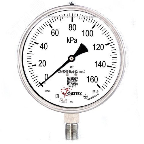 Изображение товара Манометр коррозионностойкий ДМ8008-ВУф Кс исп 2 0-160 кПа кт.1.0 d.160 IP65 M20*1.5 РШ SG ВуСл (шт)