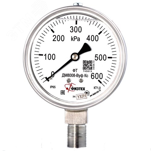 Изображение товара Манометр коррозионностойкий ДМ8008-ВУф Кс 0-600 кПа кт.1.0 d.100 IP65 M20*1.5 РШ SG ВуГл (шт)