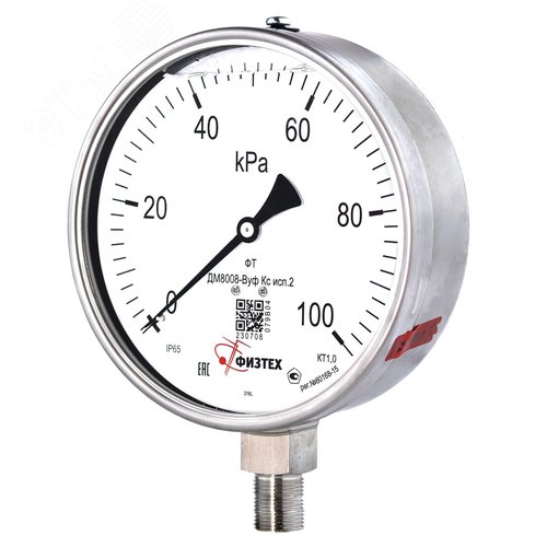 Изображение товара Манометр коррозионностойкий ДМ8008-ВУф Кс исп 2 0-100 кПа кт.1.0 d.160 IP65 M20*1.5 РШ SG ВуСл (шт)