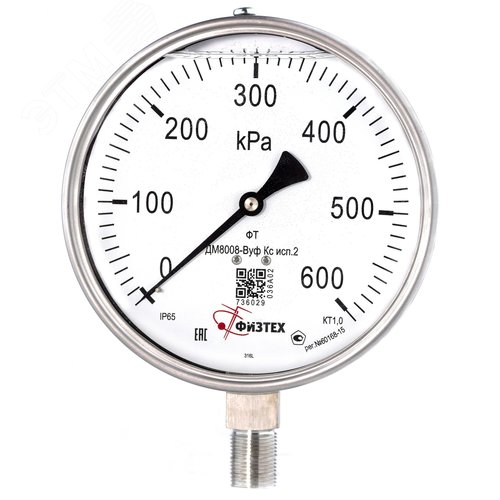 Изображение товара Манометр коррозионностойкий ДМ8008-ВУф Кс исп 2 0-600 кПа кт.1.0 d.160 IP65 M20*1.5 РШ SG ВуГл (шт)