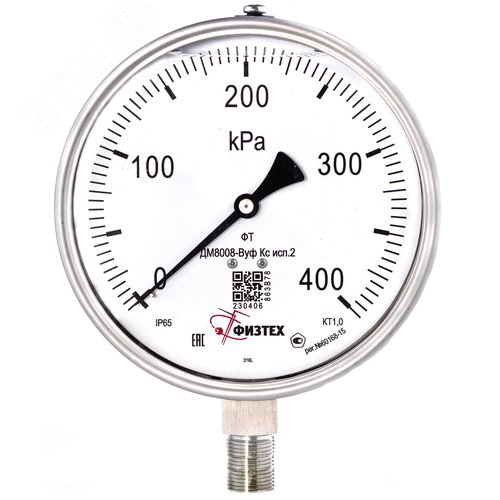Изображение товара Манометр коррозионностойкий ДМ8008-ВУф Кс исп 2 0-400 кПа кт.1.0 d.160 IP65 M20*1.5 РШ SG ВуГл (шт)