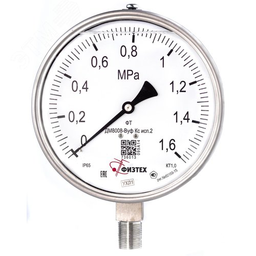 Изображение товара Манометр коррозионностойкий ДМ8008-ВУф Кс исп 2 0-1.6 МПа кт.1.0 d.160 IP65 M20*1.5 РШ SG ВуСл (шт)