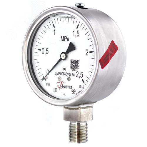 Изображение товара Манометр коррозионностойкий ДМ8008-ВУф Кс 0-2.5 МПа кт.1.0 d.100 IP65 M20*1.5 РШ SG ВуСл (шт)