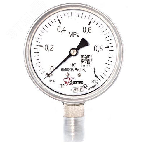 Изображение товара Манометр коррозионностойкий ДМ8008-ВУф Кс 0-1 МПа кт.1.0 d.100 IP65 M20*1.5 РШ SG Б/запол (шт)