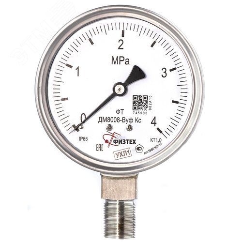 Изображение товара Манометр коррозионностойкий ДМ8008-ВУф Кс 0-4 МПа кт.1.0 d.100 IP65 M20*1.5 РШ SG Б/запол (шт)
