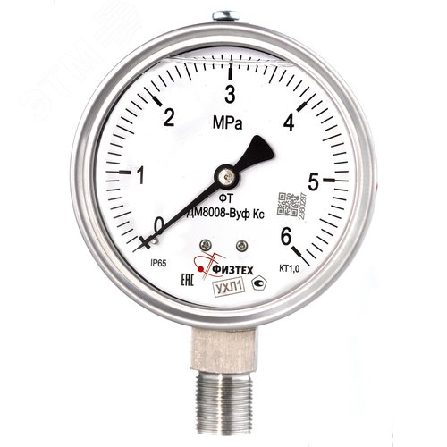 Изображение товара Манометр коррозионностойкий ДМ8008-ВУф Кс 0-6 МПа кт.1.0 d.100 IP65 M20*1.5 РШ SG ВуГл (шт)