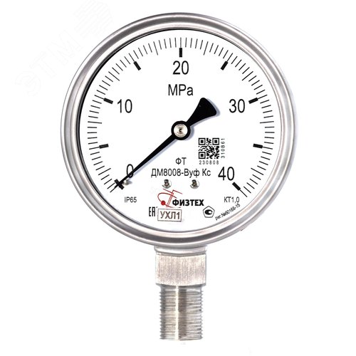 Изображение товара Манометр коррозионностойкий ДМ8008-ВУф Кс 0-40 МПа кт.1.0 d.100 IP65 M20*1.5 РШ SG Б/запол (шт)