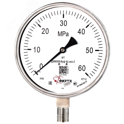 Изображение товара Манометр коррозионностойкий ДМ8008-ВУф Кс исп 2 0-60 МПа кт.1.0 d.160 IP65 M20*1.5 РШ SG Б/запол (шт)