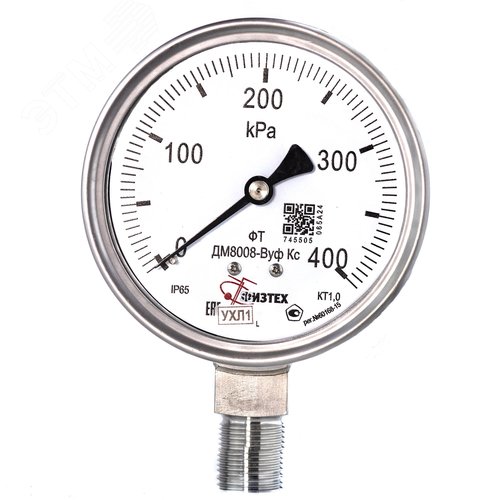 Изображение товара Манометр коррозионностойкий ДМ8008-ВУф Кс 0-400 кПа кт.1.0 d.100 IP65 M20*1.5 РШ SG Б/запол (шт)