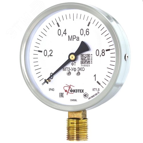 Изображение товара Манометр общетехнический МП3-Уф исп ЭКО 0-1 МПа кт.1.5 d.100 IP40 G1/2 РШ (шт)