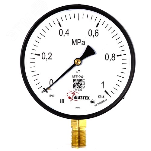 Изображение товара Манометр общетехнический МП4-Уф 0-1 МПа кт.1.5 d.160 IP40 M20*1.5 РШ (шт)