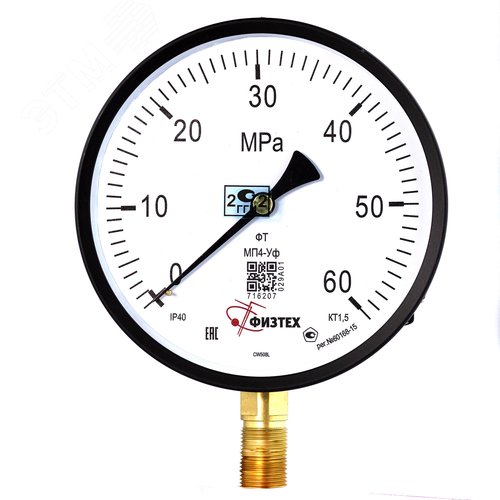 Изображение товара Манометр общетехнический МП4-Уф 0-60 МПа кт.1.5 d.160 IP40 M20*1.5 РШ (шт)