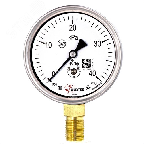 Изображение товара Напоромер (манометр низкого давления) НМПф 0-40 кПа кт.1.5 d.100 IP54 G1/2 РШ (шт)