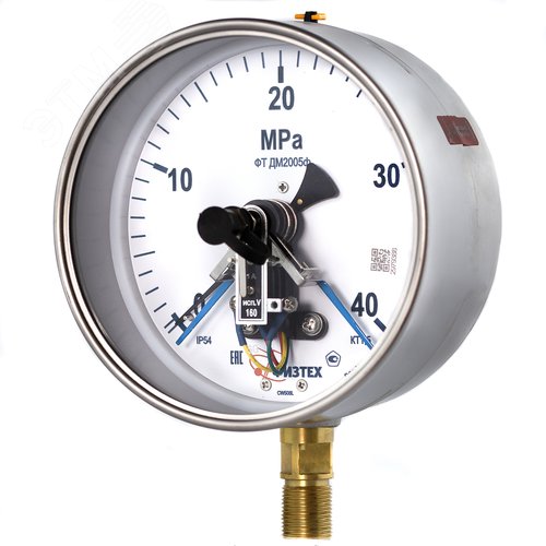 Изображение товара Манометр электроконтактный пылевлагозащищенный ДМ2005ф исп V 0-40 МПа кт.1.5 d.160 IP54 M20*1.5 РШ SG (шт)