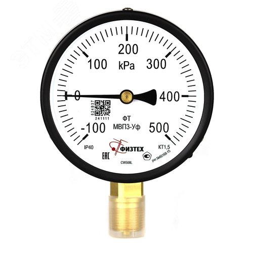 Изображение товара Мановакуумметр общетехнический МВП3-Уф -100…0…500 кПа кт.1.5 d.100 IP40 M20*1.5 РШ (шт)