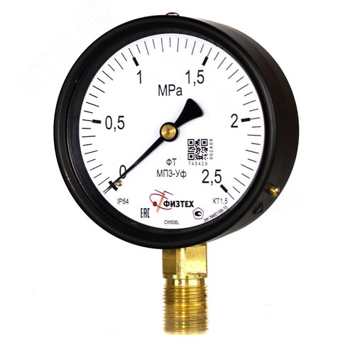 Изображение товара Манометр общетехнический МП3-Уф 0-2.5 МПа кт.1.5 d.100 IP54 M20*1.5 РШ (шт)
