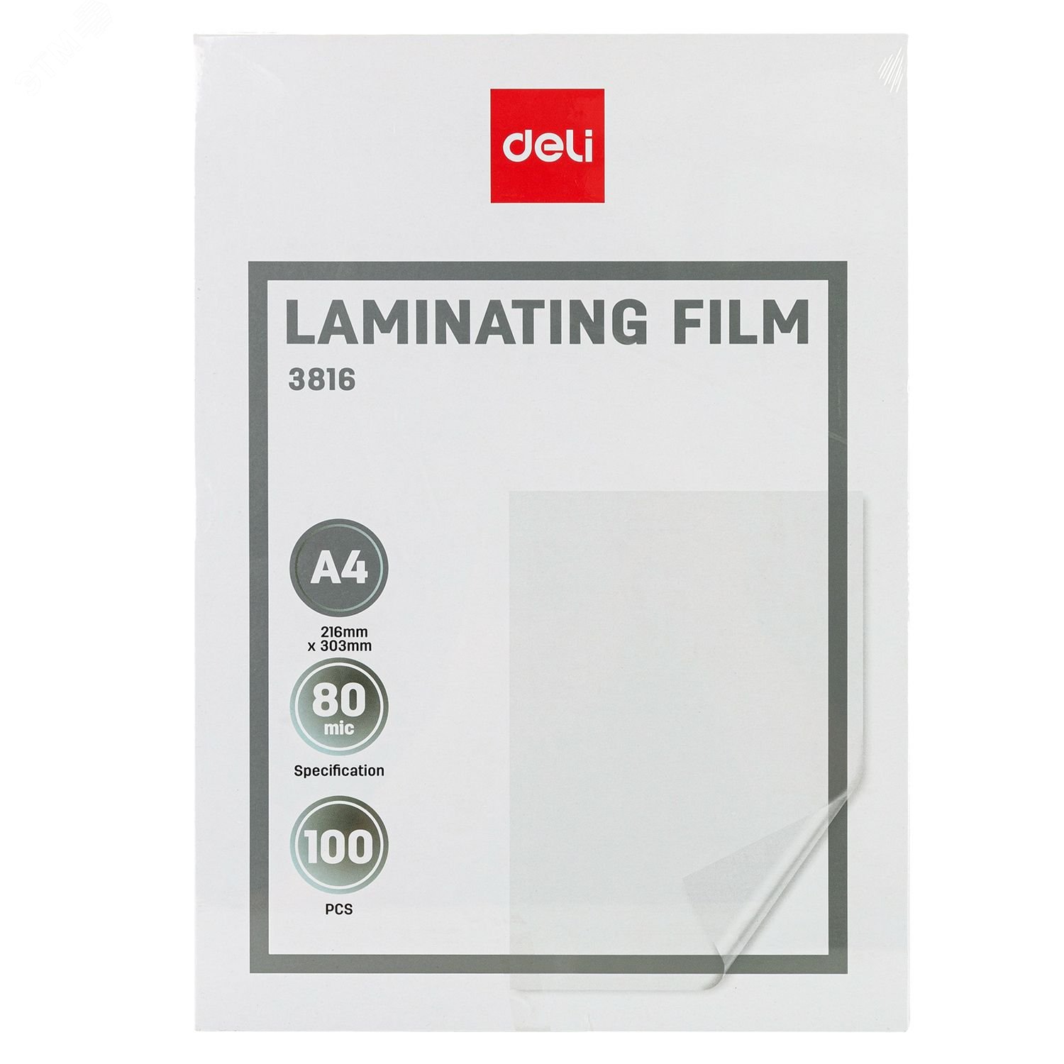 Изображение товара Плёнка для ламинирования Deli E3816, 80 мкм, глянцевая, A4