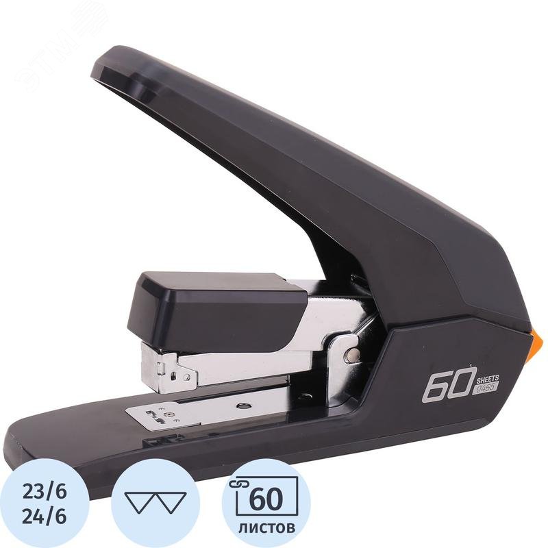 Изображение товара Степлер мощный Deli E0465BLACK Expert до 60 листов черный (скобы № 23/6, 23/8, 23/10, 23/13, 24/6, энергосберегающий) (шт)