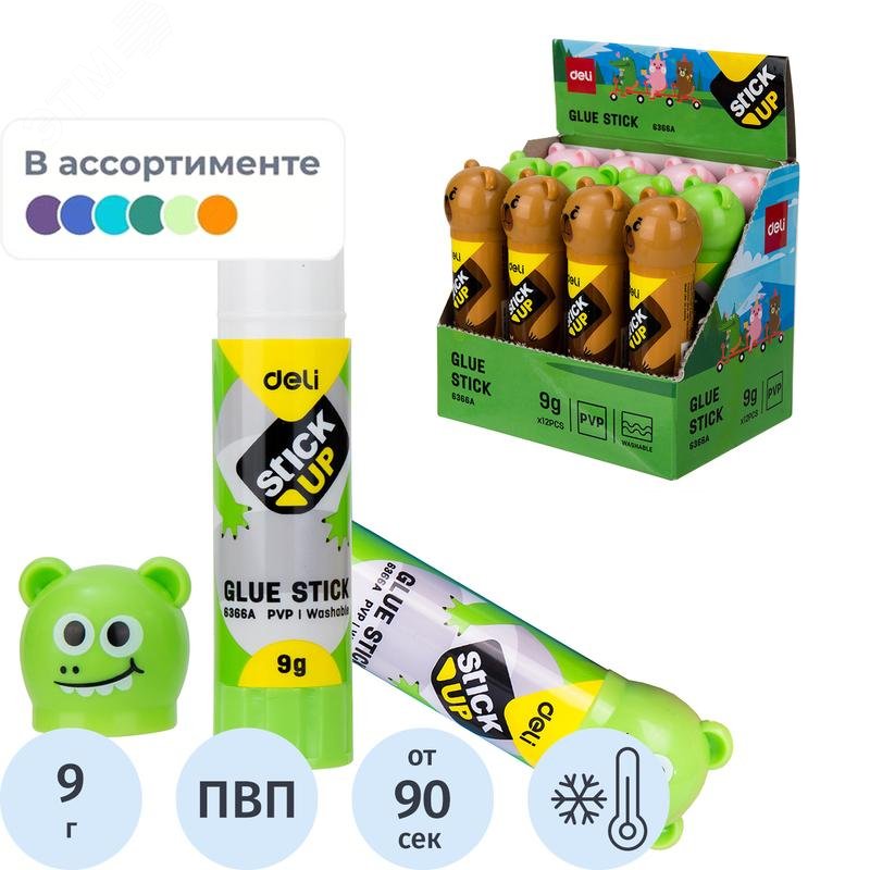Изображение товара Клей-карандаш Deli 9 г с колпачком в форме зверька (шт)